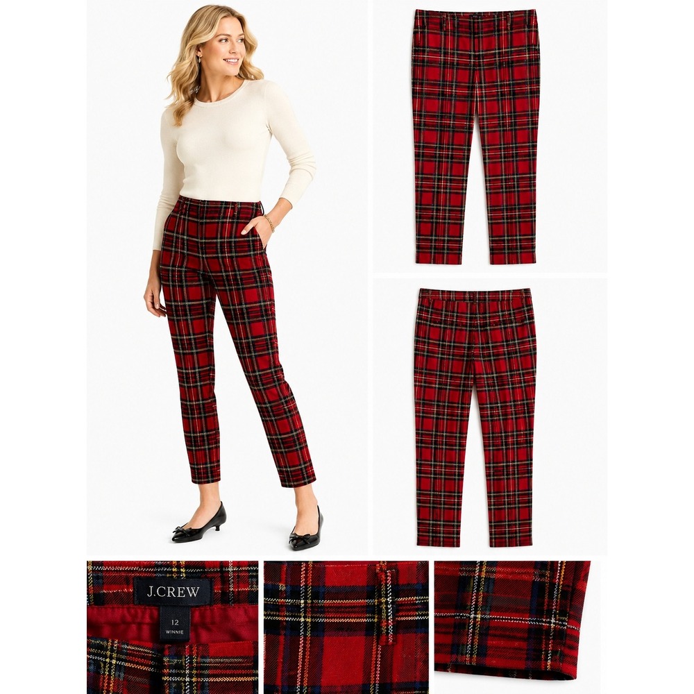 J.Crew Pants 12 Red Winnie Pant Stewart Tartan Plaid Slim Festive Holiday